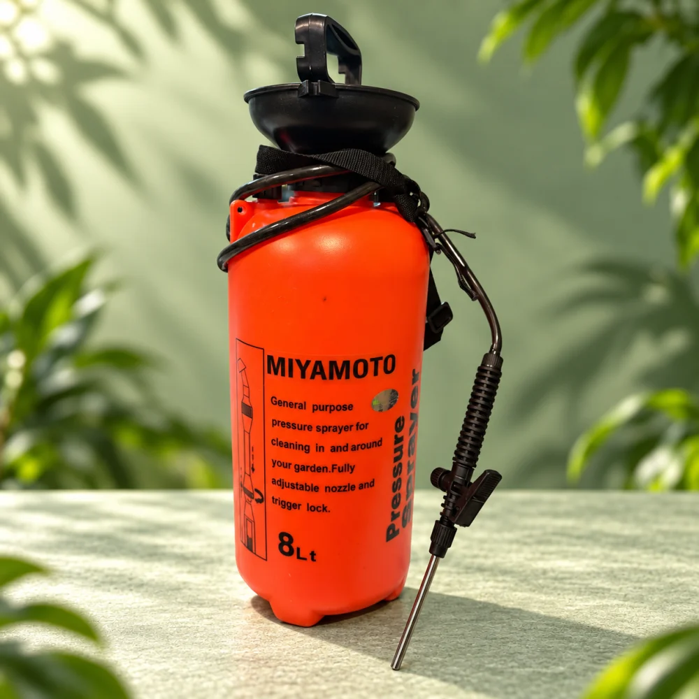  Miyamoto 8 L pressure sprayer in a green product setting